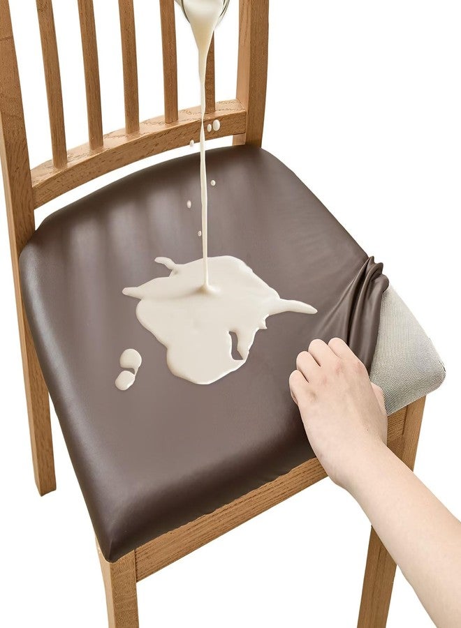 HAOYONG أغطية مقاعد كراسي هاويونغ، 4 قطع، غطاء وسادة كرسي مربع من الجلد الصناعي المقاوم للماء، أغطية مقاعد قابلة للإزالة، غطاء وسادة كرسي منجد لغرفة الطعام - Image 1